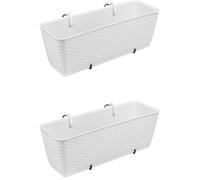 Rammento 2-Pack 50cm Long Plastic Self-Watering Hanging Plant Pots, White Rattan-Effect | 12L Hanging Balcony Planters for Railing with Water Reservoir | Rectangular Window Flower Boxes/Troughs