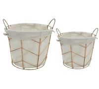 Rammento 2-Pack Copper & Cream Linen-Lined Storage Baskets with Handles | Large & Medium Baskets for Shoes, Towels & Laundry, Dog Toy Box | Kitchen Storage & Organisation, Bathroom Storage Basket