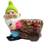 Rammento 20 cm Novelty Ceramic Gnome Plant Pot for Plants with Green Hat