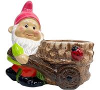 Rammento 20 cm Novelty Ceramic Gnome Plant Pot for Plants with Pink Hat