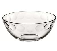 Rammento 24.5cm Round Lead-Free Glass Dessert/Fruit Bowl, Clear | 11.5cm Tall Dishwasher Safe Serving Dish, Dining Table Centrepiece | Large Decorative Dimpled Trifle Bowl for Salads & Desserts