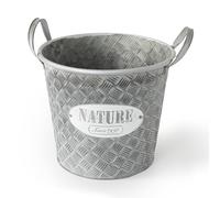 Rammento 25cm Steel & Zinc Galvanised Metal Bucket Planter, Silver | Outdoor Herb Garden Flower Pot with Handles, Indoor Houseplant Pot | 10 Litre Heavy-Duty Bucket for Kindling & Cold Coal Storage