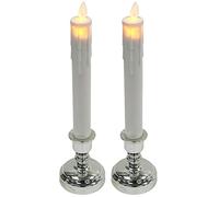 Rammento 25cm Tall Set of 2 LED Flickering Real Wax Candles with Holder - No Smoke Realistic Candle Effect with Flickering Wick, Ideal for Creating Cosy Atmosphere, Batteries Required