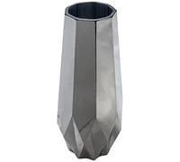Rammento 26cm Tall Vincenza Vase - Silver Glass Flower Vase, Geometric Shape Design, Smooth Finish - Perfect Ornamental Piece for Bookshelf, Mantelpiece or Side Table, Suitable for Artificial Flowers