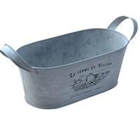 Rammento 31.5cm Long Zinc Trough Planter with Handles, Silver | Rustic Decorative Oval Planter for Balcony Decor, Patio Pot | Weather-Resistant Outdoor Metal Herb Planter, Indoor House Plant Pot