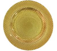 Rammento 33cm Gold Glass Charger Plate, Woven-Effect | Large Glass Underplate for Dinner Plates, Potpourri & Candle Plate | Reusable Christmas Placemat for Festive Dining | Dining Table Accessories