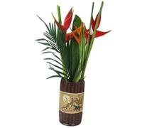 Rammento 36cm Tall Rustic Oriental-Style Ceramic Large Flower Vase | Wood-Effect, Wide-Mouth (17x9cm) Vase for Real & Artificial Flowers | Living Room & Dining Table Centrepiece, Art Deco Ornament