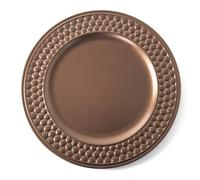 Rammento 4-Pack 33cm Large Beaded-Edge Plastic Copper Charger Plates | Reusable Christmas Plate Dinner Set for 4, Festive Placemats | Plastic Plates for Party, Dining Table Protector Accessories