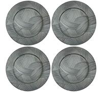 Rammento 4-Pack 33cm Light Grey Wave-Effect Plastic Charger Plates | Hard Plastic Household Plates, Reusable Christmas Dinner Festive Placemat Set for 4 | Non-Food-Safe Set of Dining Table Protectors