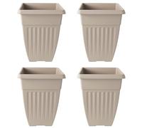 Rammento 4-Pack 42cm Tall Square Large Plastic Plant Pots, Taupe | Weather-Resistant Ribbed Large Outdoor Planters for Small Trees & Bushes | Patio Herb/Flower Pots, Plant Containers & Accessories