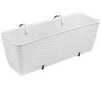 Rammento 50cm Long Plastic Self-Watering Hanging Plant Pot, White Rattan-Effect | 12L Hanging Balcony Planter for Railing with Water Reservoir | Rectangular Window Planter Box for Herbs & Flowers