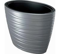 Rammento 58cm Large Oval Plant Pot, Grey | 56l/24l Outdoor Plastic Planter Bowl with Insert | Contemporary Ribbed Flower Pot | Indoor Herb Garden Decorative House Plant Pot | Home & Office Planter