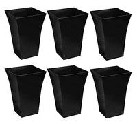 Rammento 6-Pack 44cm Tall Gloss Black Plastic Plant Pot | 38L Flared Flower Pot for Balcony, Garden & Patio | Weather-Resistant Square Garden Flower Pot | Lightweight Planter for Indoor/Outdoor Use