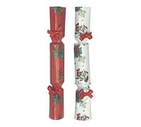 Rammento Festive Mini Saucer Crackers - Set of 24, Red & White Christmas Crackers with Traditional Mottos Inside, Cracker Length 3.5cm - Perfect for Parties & Xmas Celebrations, Fun & Classic Design