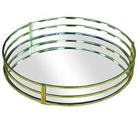 Rammento Large 30cm Round Gold Deep Tray - With Mirror Tray, Heavyweight Serving Tray, Ideal for Serving or Standalone Piece, Suitable for Holding Fruit or Candle Tray