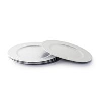 Rammento Set of 4 33cm Round Plastic Charger Plates, Silver | Large Decorative Tableware for Dinner Plates | Crackled Placemats for Table Decorations | Durable & Reusable Dinnerware Plate Set for 4