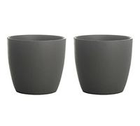 Rammento Stoneware Plant Pot Set of Two, Dark Grey | 13.5cm Round Stone Flower Pots, Succulent Planters | Flower Pots for House Plants Aloe Vera Pots, Indoor Herb Garden Pots | Garden/Patio Planters