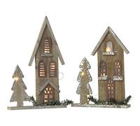 Rammento Wooden Christmas House Decoration with LED Lights - Traditional Glittery Ornament, Battery Operated, Ideal for Family and Friends, Perfect Holiday Spirit Decor (Style 1 and Style 2)