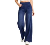Rammus Wide Leg Jeans Woman High Waisted Pull On Jeans for Women Baggy Straight Leg Jean Stretchy Tummy Control Pants, Dark Blue Denim, S