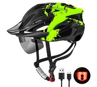 RaMokey Bike Helmet for Men and Women, Lightweight Cycle Helmet with LED Light Magnetic Goggle Sun Visor, Mountain & Road Bicycle Helmets for Adult Cycling Adjustable Size 57-62cm (Green+Black)
