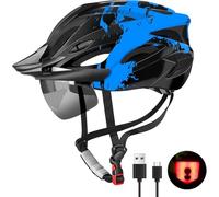 RaMokey Bike Helmet for Men and Women, Lightweight Cycle Helmet with LED Light Magnetic Goggle Sun Visor, Mountain & Road Bicycle Helmets for Adult Cycling Adjustable Size 57-62cm (Blue)