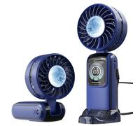 RaMokey Handheld Fan Rechargeable, 5 Speeds Portable Turbo Fan with Ice Cooling, Foldable Small Personal Fan, USB Electric Mini Fan for Travel Home Office Outdoor - Dark Blue