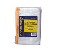 Ramon Hygiene 10 Large White Dishcloths, Yellow Overlock, 30 x 40 cm, Durable, Super Absorbent, Machine Washable, General Soft Cleaning Cloths