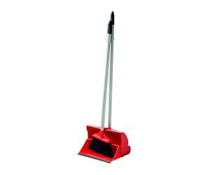 Ramon Hygiene Plastic Long Handled Dust Pan and Brush Sets, Indoor or Outdoor Use, No Bending Waste Collection, Red, Pack of 6