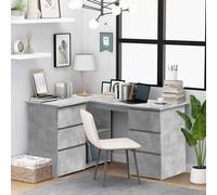 ramona wooden corner laptop desk with 4 drawers - concrete grey