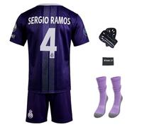 Ramos Real #4 Children's Football Jersey - Retro Cardiff Final, Sports Jersey, Training Jersey, Sets Football Fan Item in Purple (4-13 Years), White, 140 cm
