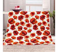 RAMOTE 3D Red Poppy Throw Blanket, Fluffy Warm Flannel Fleece Blanket, Soft Safflower Blankets, Kids Adults Blanket for Bed, Couch and Sofa