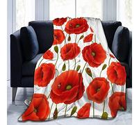 RAMOTE 3D Red Poppy Throw Blanket, Fluffy Warm Flannel Fleece Blanket, Soft Safflower Blankets, Kids Adults Blanket for Bed, Couch and Sofa