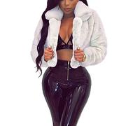 RAMOUG Womens Winter Outerwear Faux Fur Long Sleeve Crop Jacket Shaggy Coat Open Front Cardigans, Cream, M