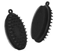 RamPula Silicone Body Scrubber, 2 in 1 Shower and Shampoo Scalp Massager Brush for Dry and Wet, Lathers Well, Stimulating Blood Circulation More Hygienic Than Loofah (Black)
