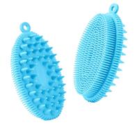 RamPula Silicone Body Scrubber, Dual-Sided Bath Shower Gentle Exfoliating Body Cleansing Brush for Men Women Kids, All Skin Types, More Hygienic Than Loofah, Easy to Clean, Long-Lasting, 1pc Blue