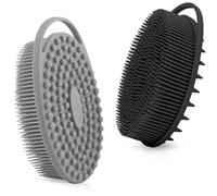 RamPula Silicone Body Scrubber, Silicone Loofah, Bath Cleaning Scrubber, Shower Sponge Glove, Exfoliating Body Brush for Wet or Dry Brushing, More Hygienic Than Traditional Loofah (Black and Grey)
