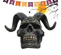 rams Horn Skull - Mythic Head Effigy, Rustic Display Piece, Farmhouse Altar Accent, Curated Mantel Collectible | Sheep Horn Skull Antique Finish for Study Office Bedroom Atmospheric Decoration