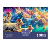 Rams Overlook Ships by Colorful Mountain Waters 1000-Piece Jigsaw Puzzle Dream Sheep Classic Jigsaw Puzzles for All Ages 70x50cm/1000pcs