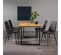 Ramsay Oak Dining Table Set - 6 Seater - 160cm - U Leg - 4 Mondrian Dark Grey Faux Leather Chairs