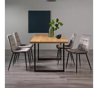 Ramsay Oak Dining Table Set - 6 Seater - 160cm - U Leg - 4 Mondrian Grey Velvet Chairs