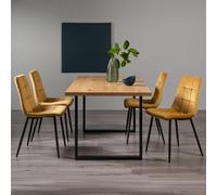 Ramsay Oak Dining Table Set - 6 Seater - 160cm - U Leg - 4 Mondrian Mustard Velvet Chairs