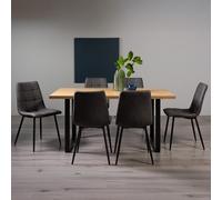 Ramsay Oak Dining Table Set - 6 Seater - 160cm - U Leg - 6 Mondrian Dark Grey Faux Leather Chairs