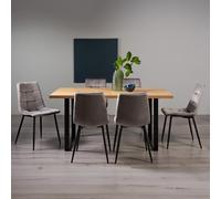 Ramsay Oak Dining Table Set - 6 Seater - 160cm - U Leg - 6 Mondrian Grey Velvet Chairs