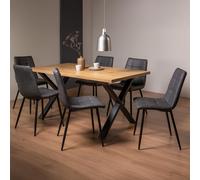 Ramsay Oak Dining Table Set - 6 Seater - 160cm - X Leg - 6 Mondrian Dark Grey Faux Leather Chairs