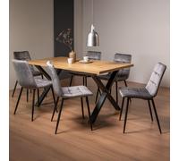 Ramsay Oak Dining Table Set - 6 Seater - 160cm - X Leg - 6 Mondrian Grey Velvet Chairs