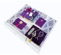 RAMSE Muslim Gift Set, 7 In One, Prayer Mat, Surah Book, Tasbeeh, Scarf, Surah Case, Bookmark, Car Mirror Hanger, Prayer Beads, Islamic Gift for Umrah, Hajj, Wedding, Janamaz (PURPLE)