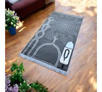 RAMSE - Muslim prayer mat, Islamic Prayer Rug Muslim Janamaz Sajada - prayer rug for Men and Women, Ramadan or Eid Gift, with Kufi Cap & Beads and Scarf, Islamic gift (MOSQUE)