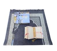 RAMSE Prayer Mat Gift Set, Tasbeeh, Prayer Rug, Holy Arabic, Moshaf, Book size 17x12 Sajjada, Islamic Gift, Muslim Gift Set,Janamaz (Grey)