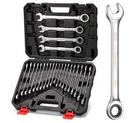 RAMTOOLS 24-Piece Ratchet Wrenches Chrome Vanadium Steel Ratcheting Wrench Set with Metric and SAE 72-Tooth Box End and Open End Standard Wrench Set with Organizer Box