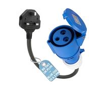 RamTouch 13 A UK Plug to Blue 32 A 3-Pin CEE Commando Socket Adapter Cable | 50 cm Heavy Duty 3G2.5 mm² Cable, Max 13 A | CEE Fly Lead for Adjustable EV Chargers, Garage, Workshop and Site Power Use